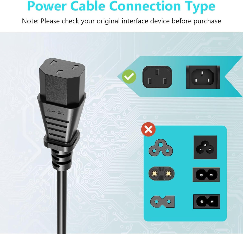 10FT 18 AWG Power Cable NEMA 5-15P to IEC320C13 Compatible with Computer | Monitor TV Replacement 3 Prong Power Cord