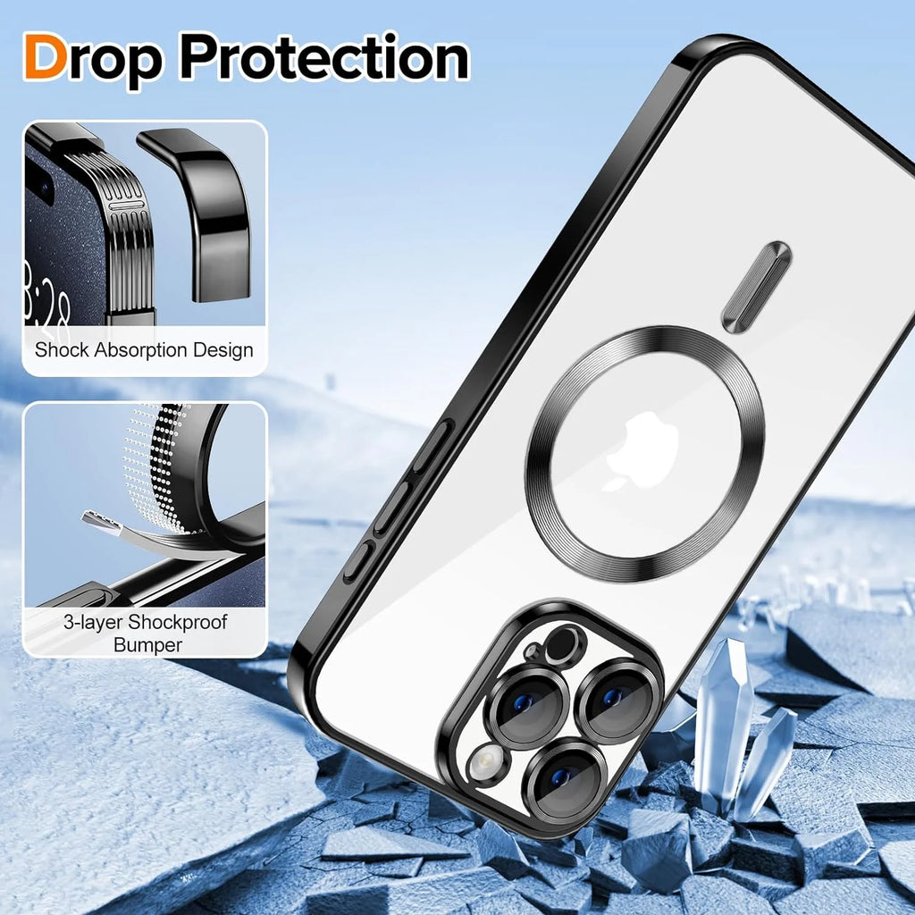 Magnetic Clear Case Compatible with Iphone 15 Pro Max, Flexible Fashion Cover, Black
