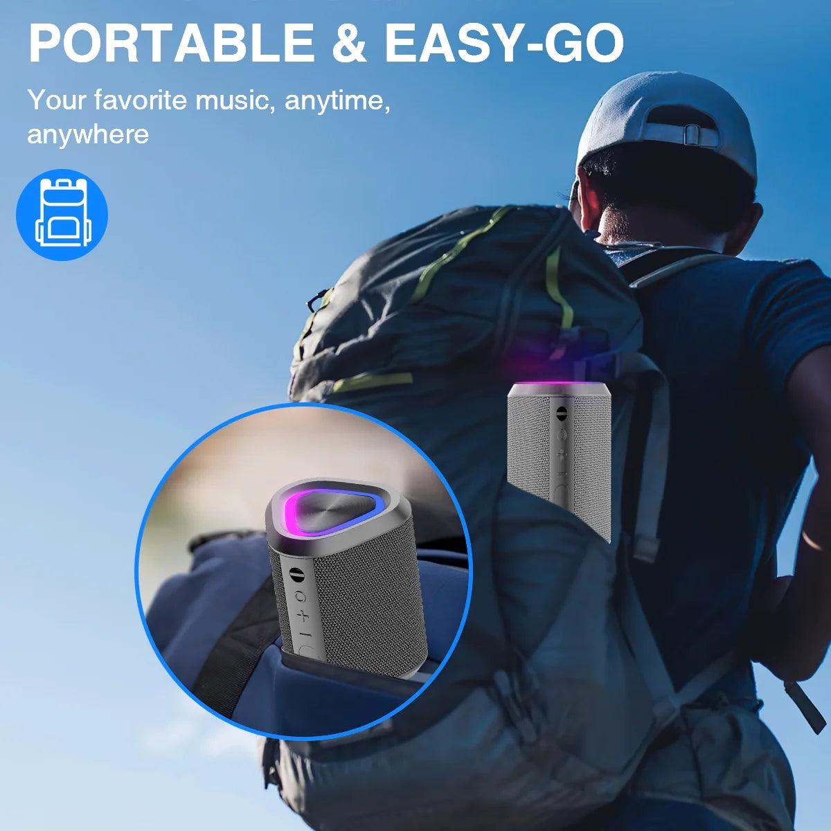 Portable Bluetooth Speaker,Ipx7 Waterproof Outdoor Speaker with 24Hr Playtime,Grey