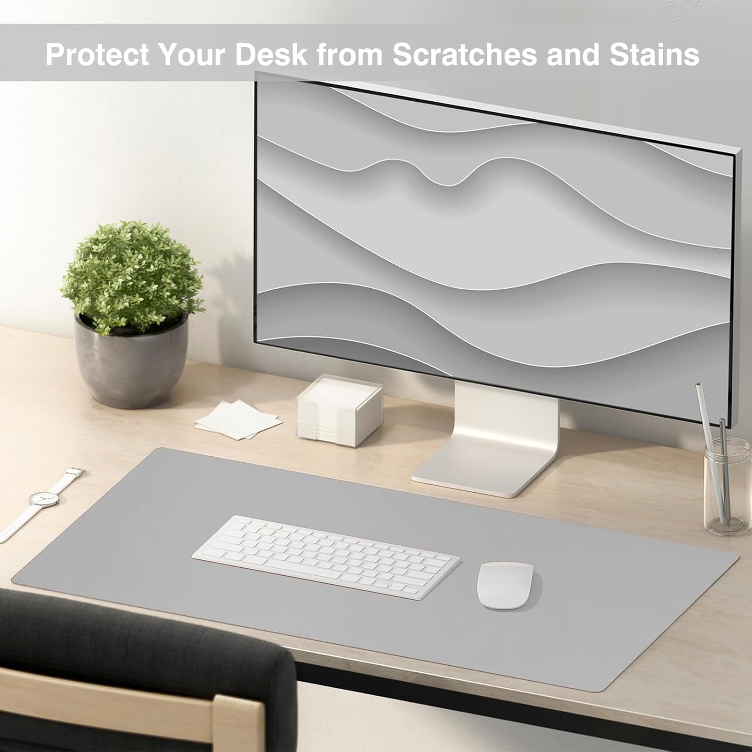 Dual Sided Desk Pad, Large Desk Mat, Waterproof Desk Blotter Protector Mouse Pad, Leather Desk Pad Large for Keyboard and Mouse (36" X 17", Gray/Sliver)