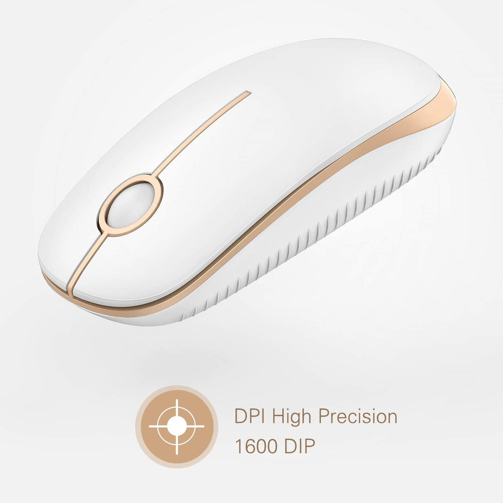 Wireless Mouse, 2.4G Slim Computer Laptop Mouse, White and Gold | Portable Mouse, Plug & Play USB Nano Receiver, Quiet Silent Optical Mice for Notebook, PC, Laptop, Computer, Windows, Mac