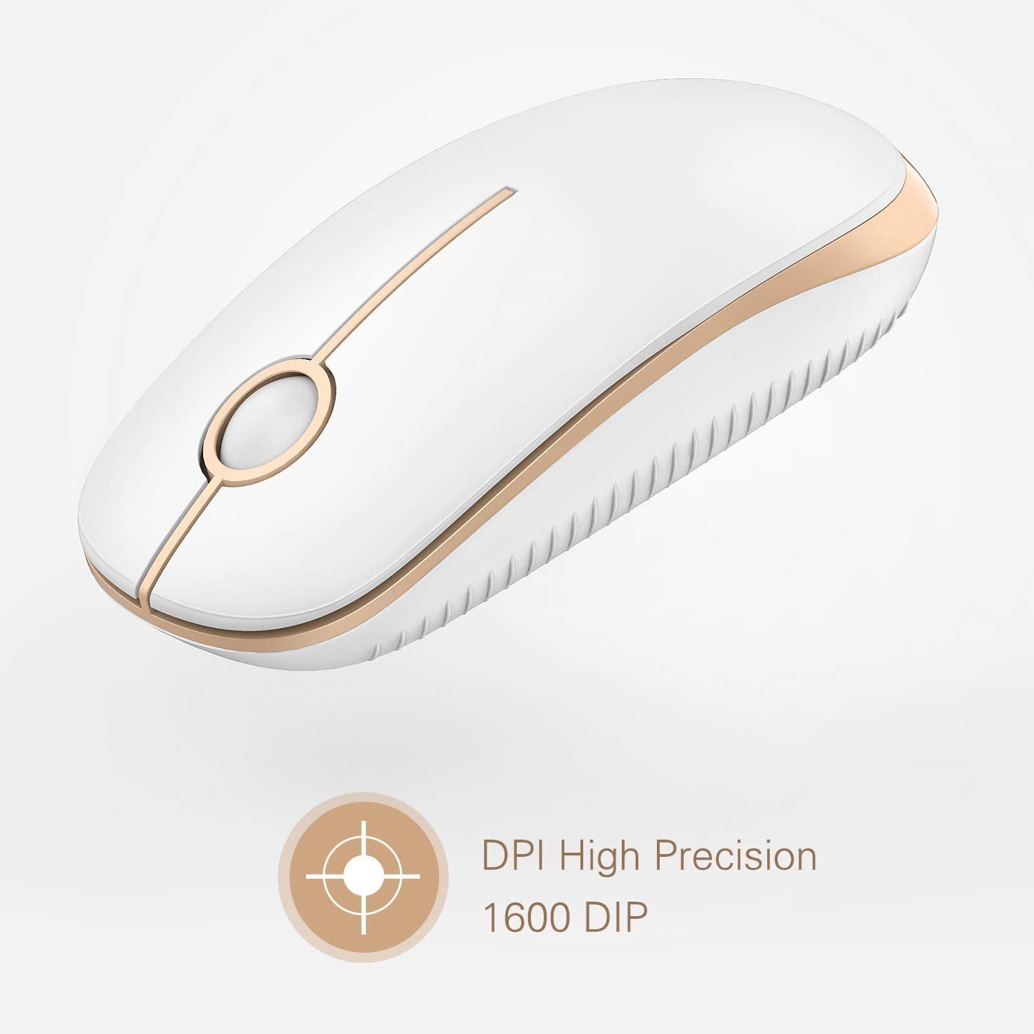 Wireless Mouse, 2.4G Slim Computer Laptop Mouse, White and Gold | Portable Mouse, Plug & Play USB Nano Receiver, Quiet Silent Optical Mice for Notebook, PC, Laptop, Computer, Windows, Mac