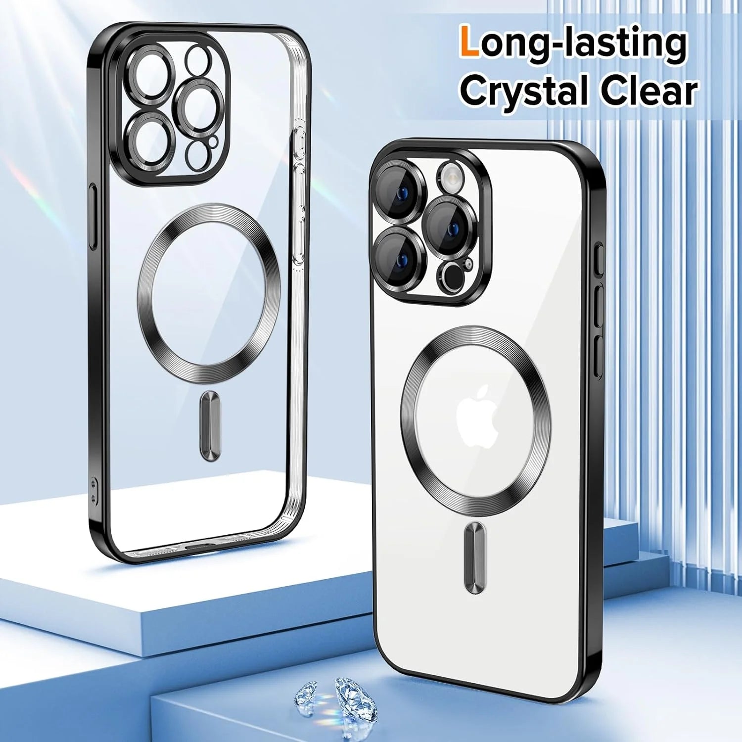 Magnetic Clear Case Compatible with Iphone 15 Pro Max, Flexible Fashion Cover, Black
