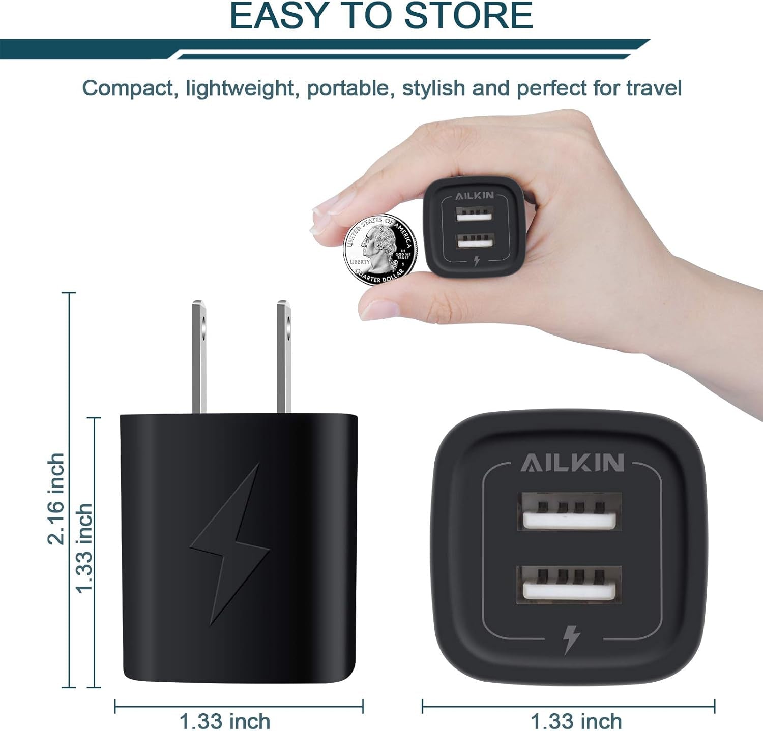 Wall Charger Plug, USB Charger Cube,  2.1A 2-Muti Port USB Adapter | Power Plug Charging Station Box Base for Iphone 17 16 Pro Max 15 14 13 12Pro/11, Samsung Phones Usb-A Charging Block Brick