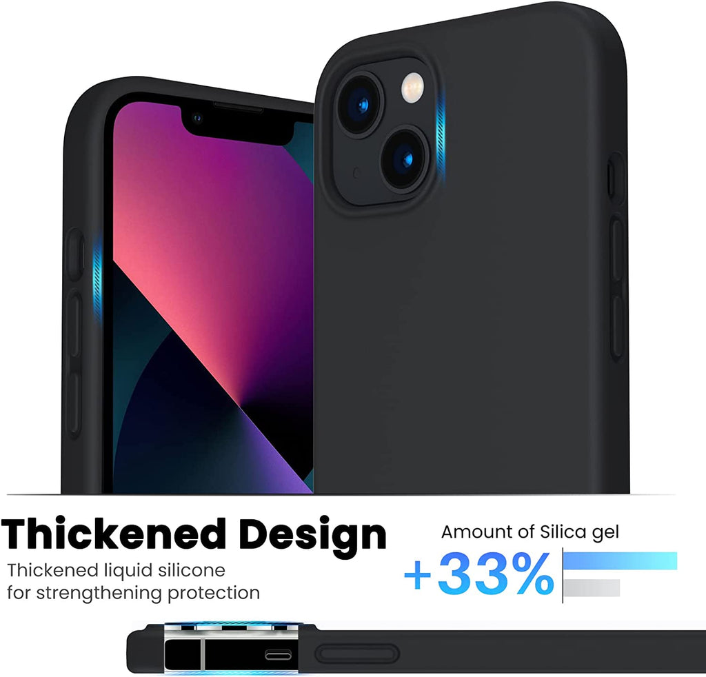 Designed for Iphone 13 Case, Shockproof Liquid Silicone-Black | 3 Layers Full Covered, Soft Gel Rubber, Non-Slip Grip, Anti-Shock Cover, Drop Protection Phone Cases 6.1Inch