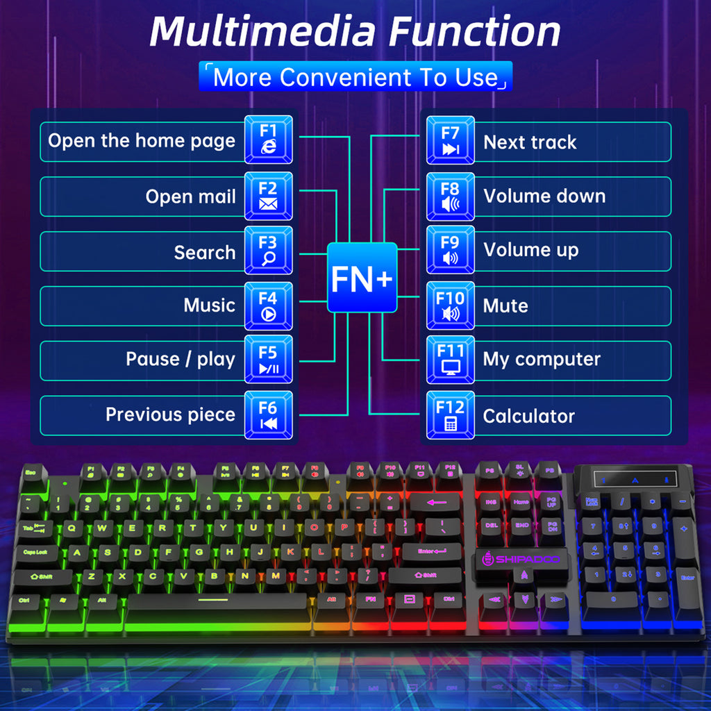 Gaming Keyboard and Mouse Combo, RGB LED Backlit Wired Computer Keyboard, Rainbow Light up USB Keyboard with 26 Anti-Ghosting Keys for PC Gamer, Laptop, Office, Black