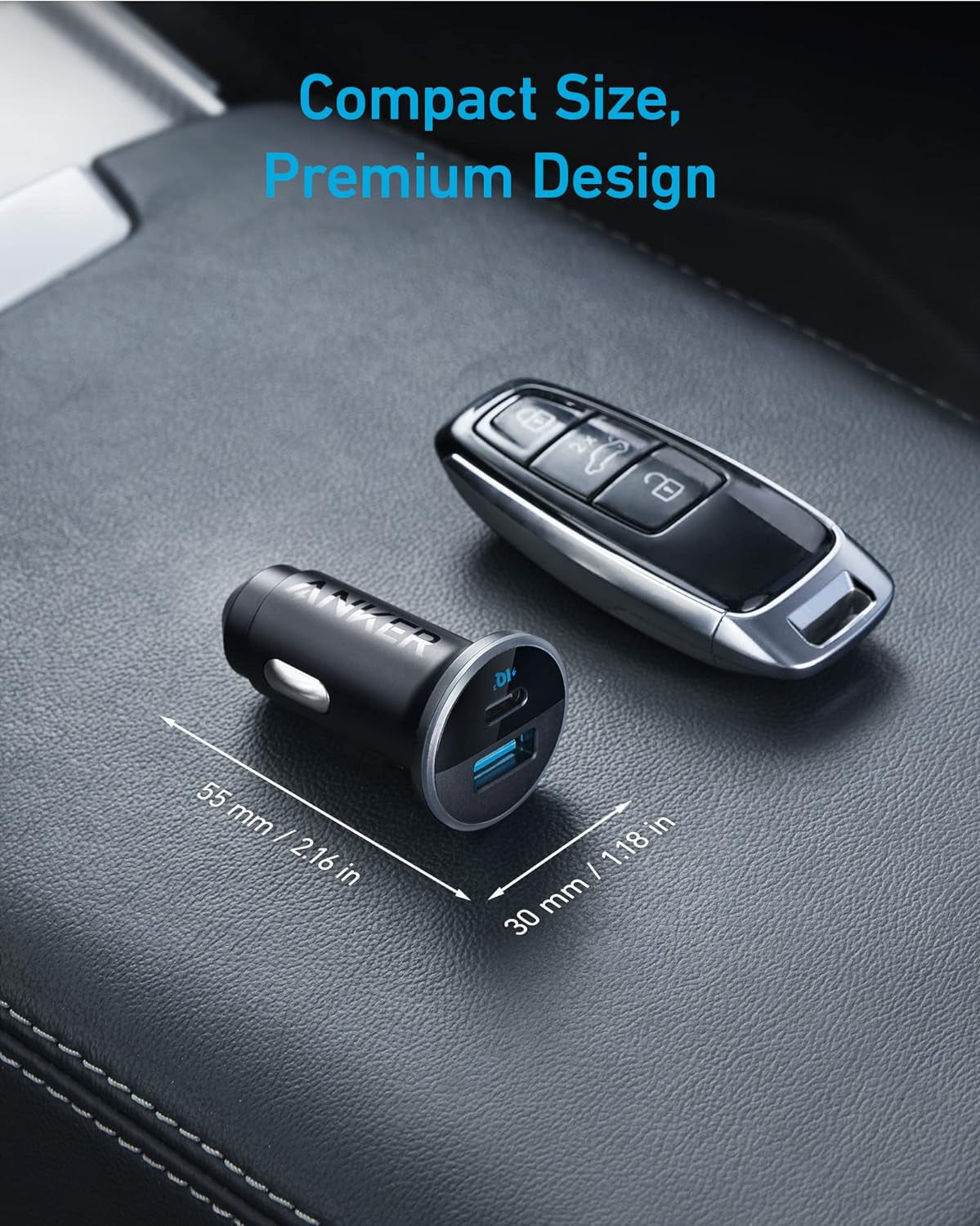 Anker 323 52.5W USB C Car Charger with 30W Poweriq 3.0 Fast Charging | Cigarette Lighter Adapter, for Iphone 17 / 16 / 15 / 14 / 13 / 12 Series, Galaxy S25 / S24, Pixel, and More