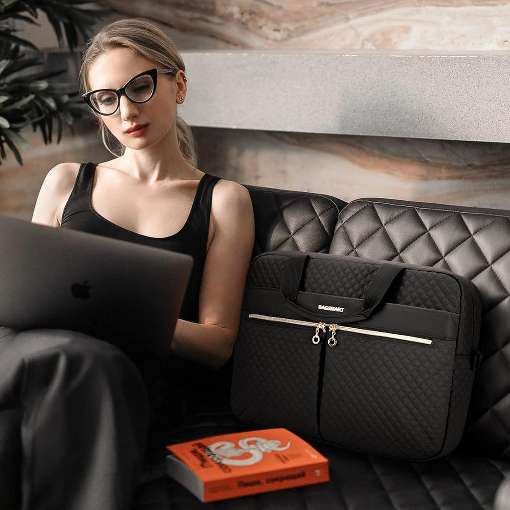 Laptop Bag, 15.6/17.3 Inch Briefcase for Women Large Laptop Case Computer Bag Office Travel Business, Black