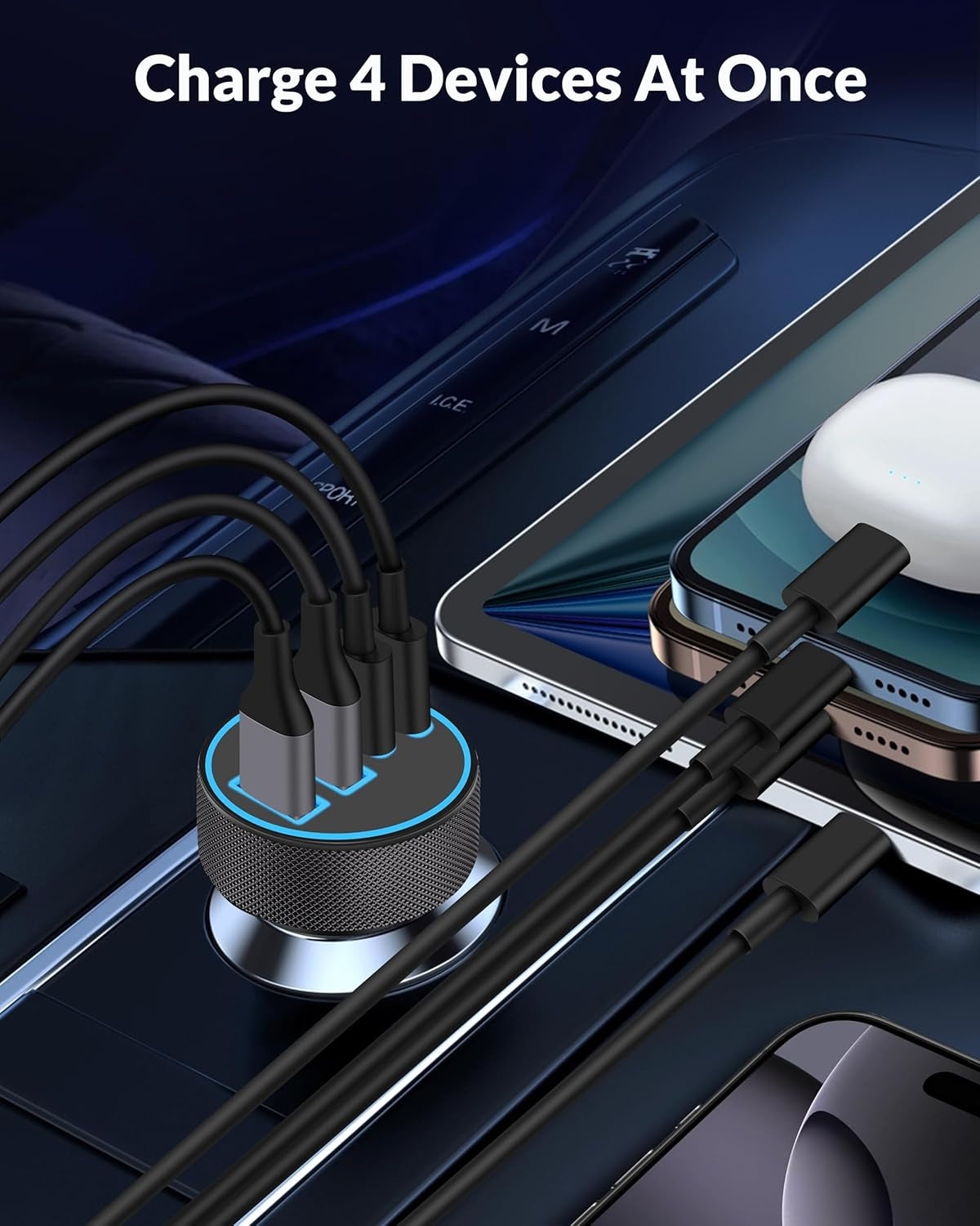 2 Pack Car Charger USB C, 4 in 1 90W Fast Charging 4-Port Car Phone Charger | Dual 45W USB C & USB A, Cargador Carro Lighter Adapter, for Iphone 17 16 15 14 13 12 Pro Max, Ipad, Galaxy, Tablet, Android