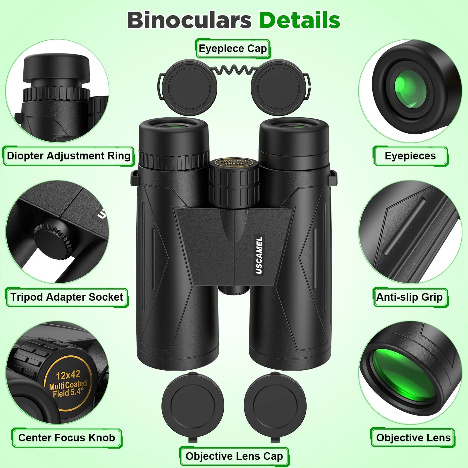 12X42 Binoculars for Adults, HD FMC BAK4 Binoculars Waterproof Binoculars Low Light Vision for Hunting Bird Watching Travel Outdoor Sports Concerts