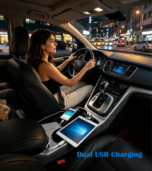 2 USB Car Charger,12V/24V Voltage Meter, Silver
