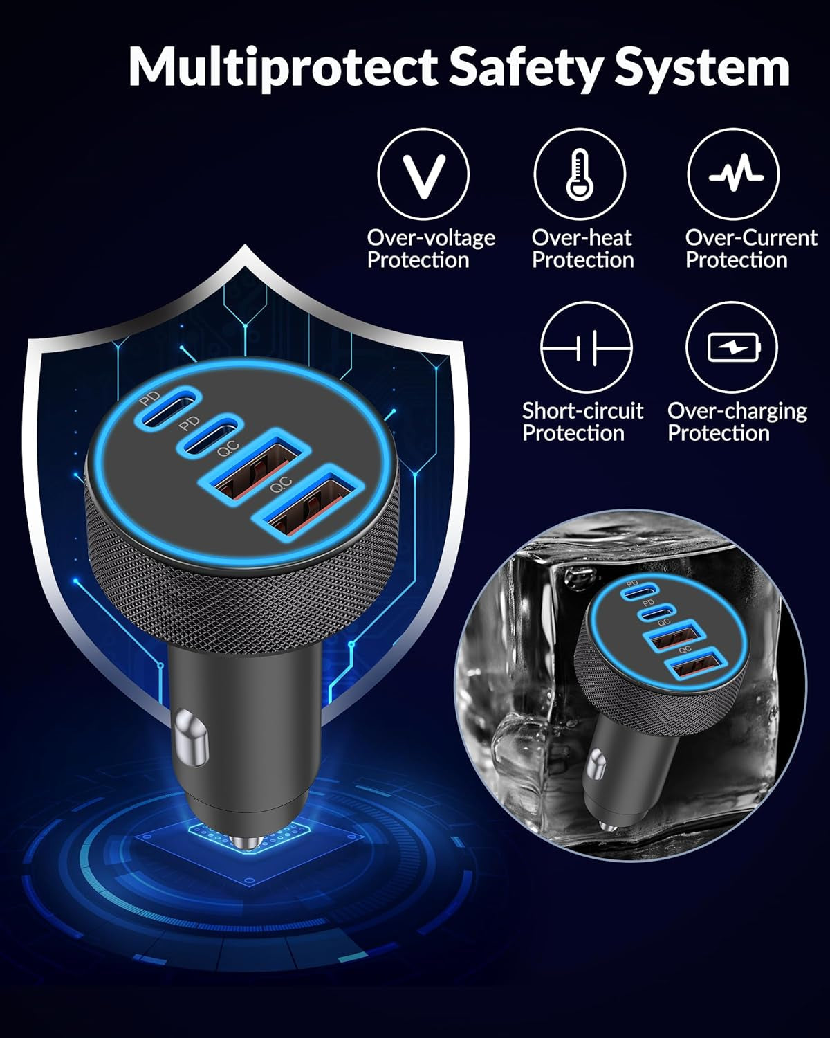 2 Pack Car Charger USB C, 4 in 1 90W Fast Charging 4-Port Car Phone Charger | Dual 45W USB C & USB A, Cargador Carro Lighter Adapter, for Iphone 17 16 15 14 13 12 Pro Max, Ipad, Galaxy, Tablet, Android