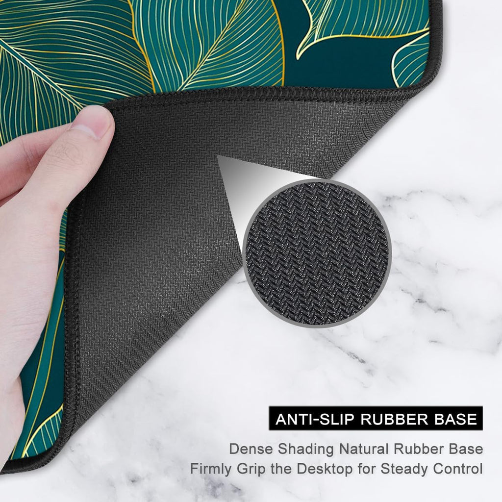 Desk Mat, Ultra Large Mouse Pad, XXL Gaming Mousepad, Green Tropical Leaves Deskpad, Big Extended Full Size Mouse Pad, Desktop Desk Matt for Keyboard, Laptop & Computer, 35.5 X 15.7 In
