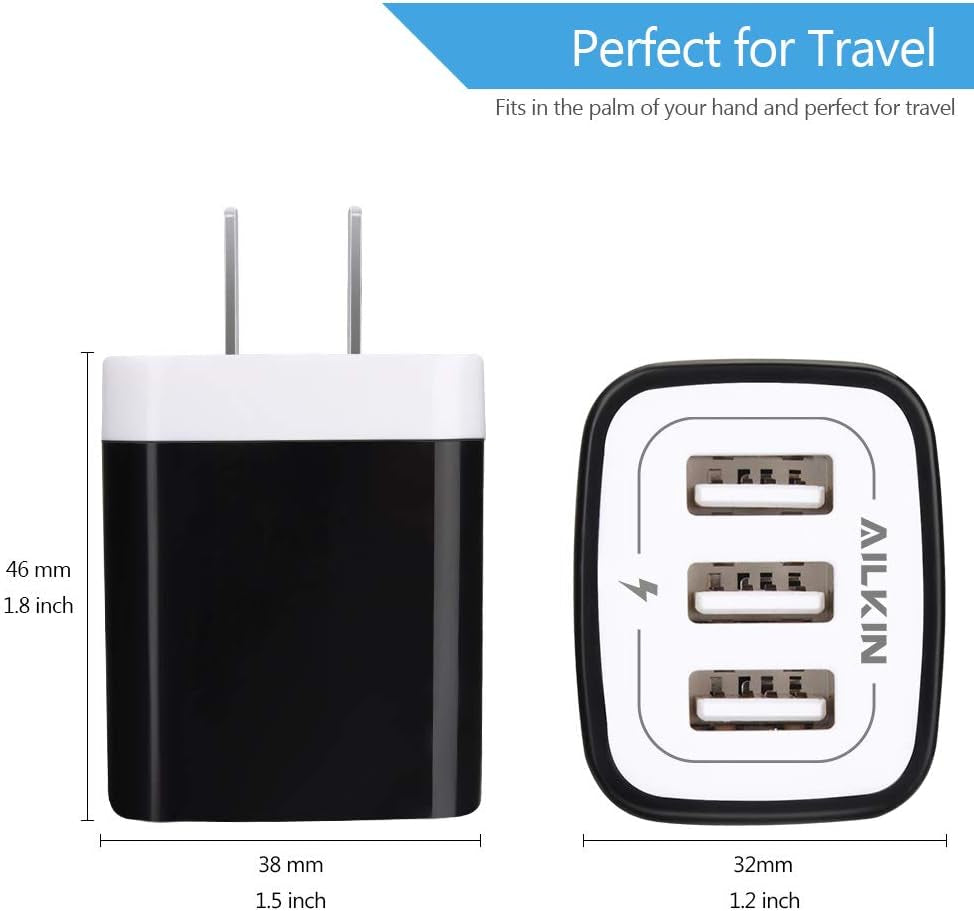 Wall Charger Plug, USB Plug Wall Outlet, 3 Multiport Charger Station Cube