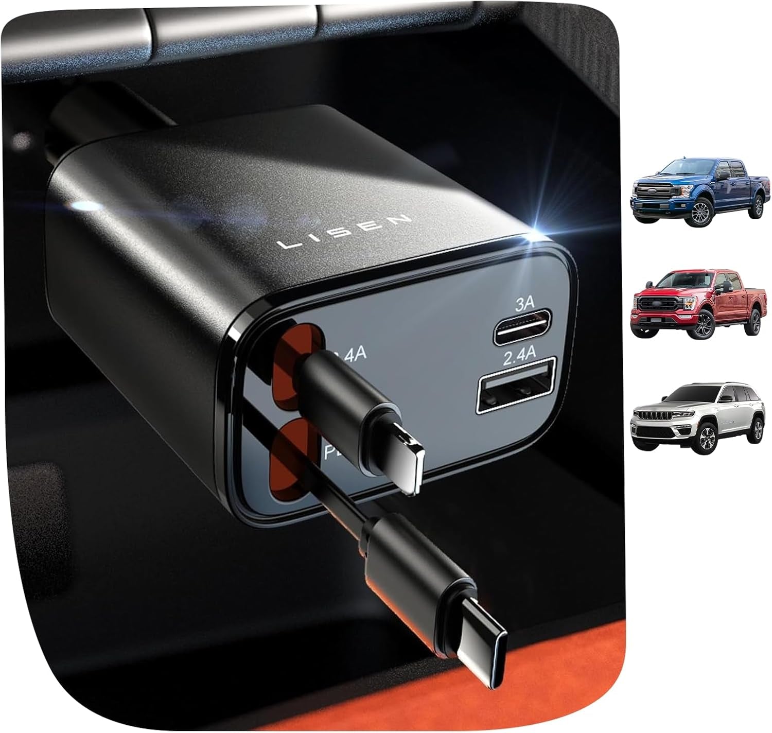 Retractable Car Charger 4 in 1 for Cars, 69W Retractable USB C Car Charger with 31.5In Cable, Fast Charging for Iphone 17 16 15 14 13 12 Pro Max Plus, Compact Cars Accessories for Daily Driving