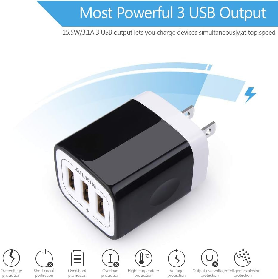 Wall Charger Plug, USB Plug Wall Outlet, 3 Multiport Charger Station Cube