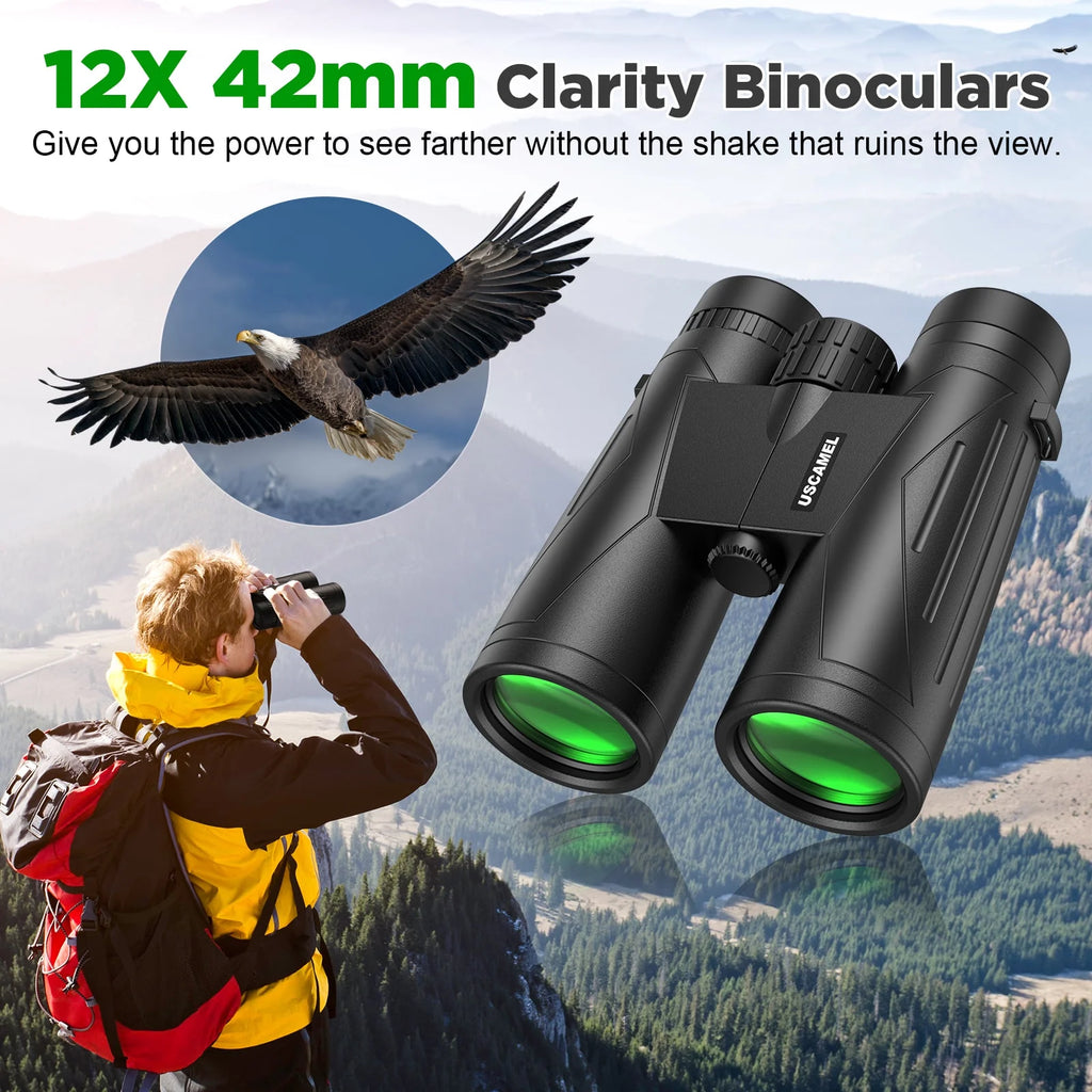 12X42 Binoculars for Adults, HD FMC BAK4 Binoculars Waterproof Binoculars Low Light Vision for Hunting Bird Watching Travel Outdoor Sports Concerts
