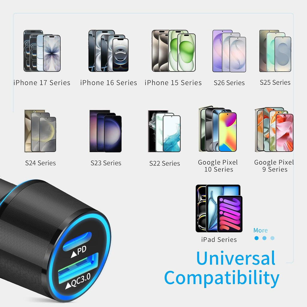 67.5W Car Charger USB C Super Fast Charging for Iphone 17/Samsung Android