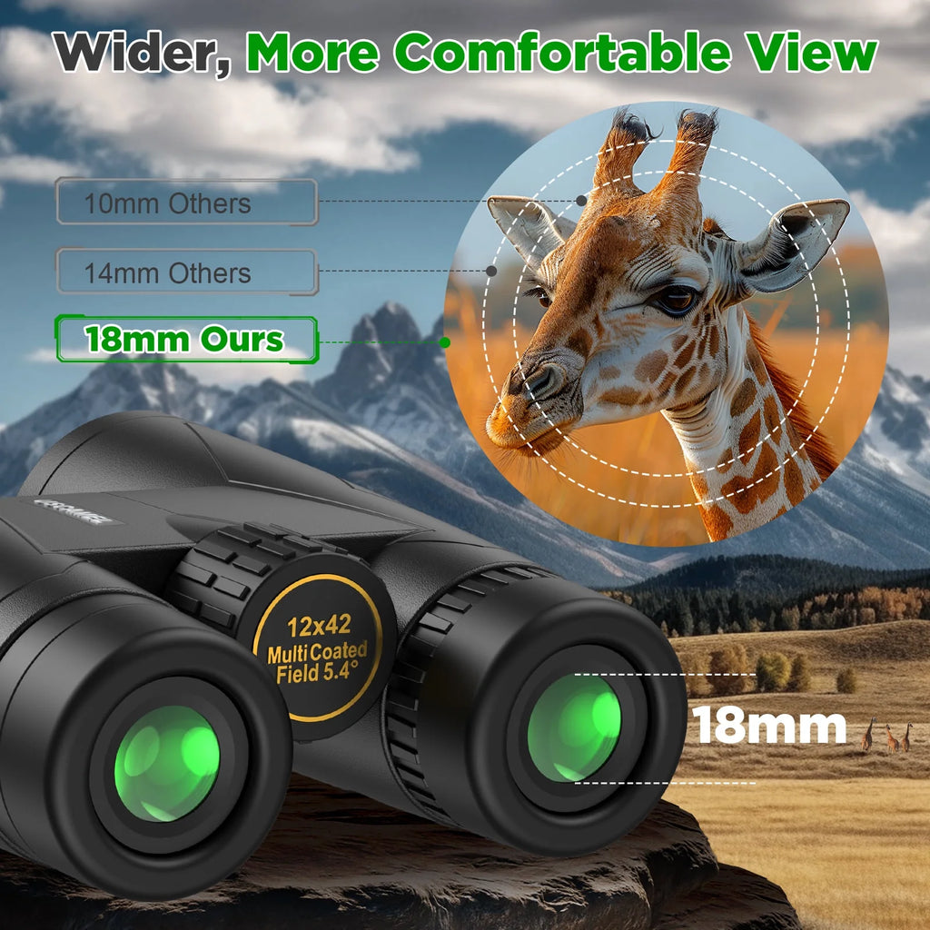 12X42 Binoculars for Adults, HD FMC BAK4 Binoculars Waterproof Binoculars Low Light Vision for Hunting Bird Watching Travel Outdoor Sports Concerts
