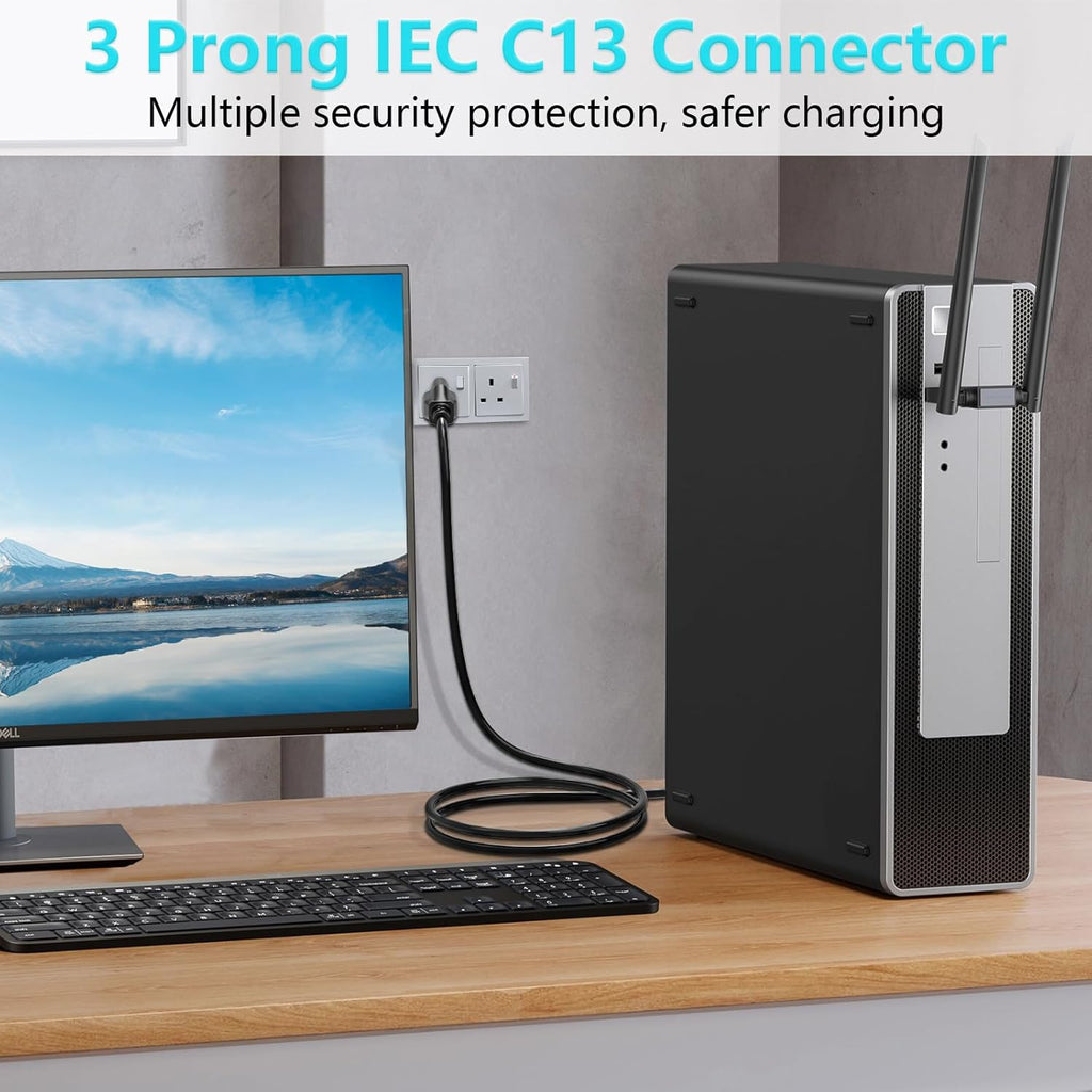 10FT 18 AWG Power Cable NEMA 5-15P to IEC320C13 Compatible with Computer | Monitor TV Replacement 3 Prong Power Cord