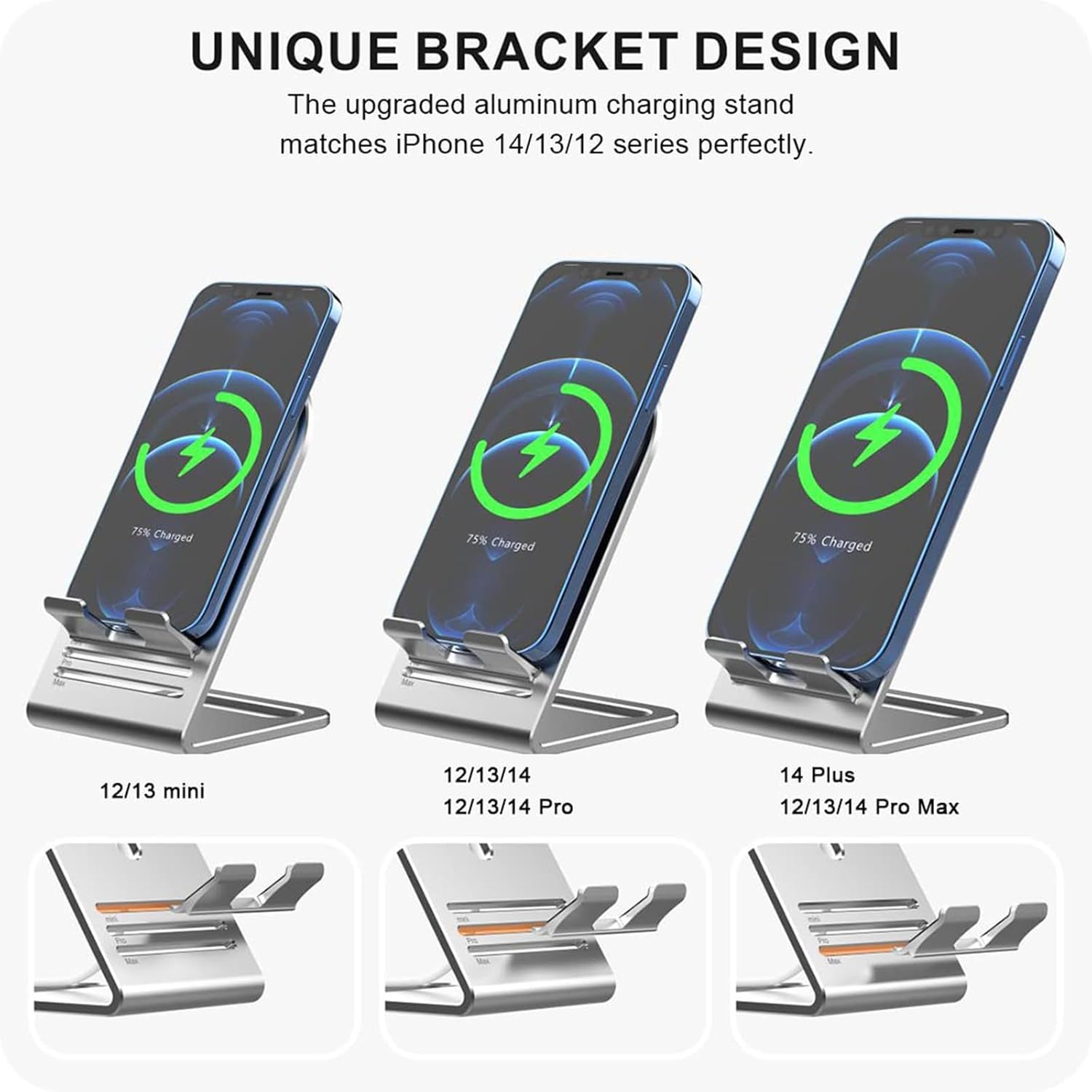 for Magsafe Charger Stand, Updated Aluminum Alloy Charging Holder Perfectly Compatible with for Apple Iphone 17/16/15/14 Plus/14 Pro Max/14 Pro/14/13 Mini for 17/16/15/14/13/12 Series, Silver