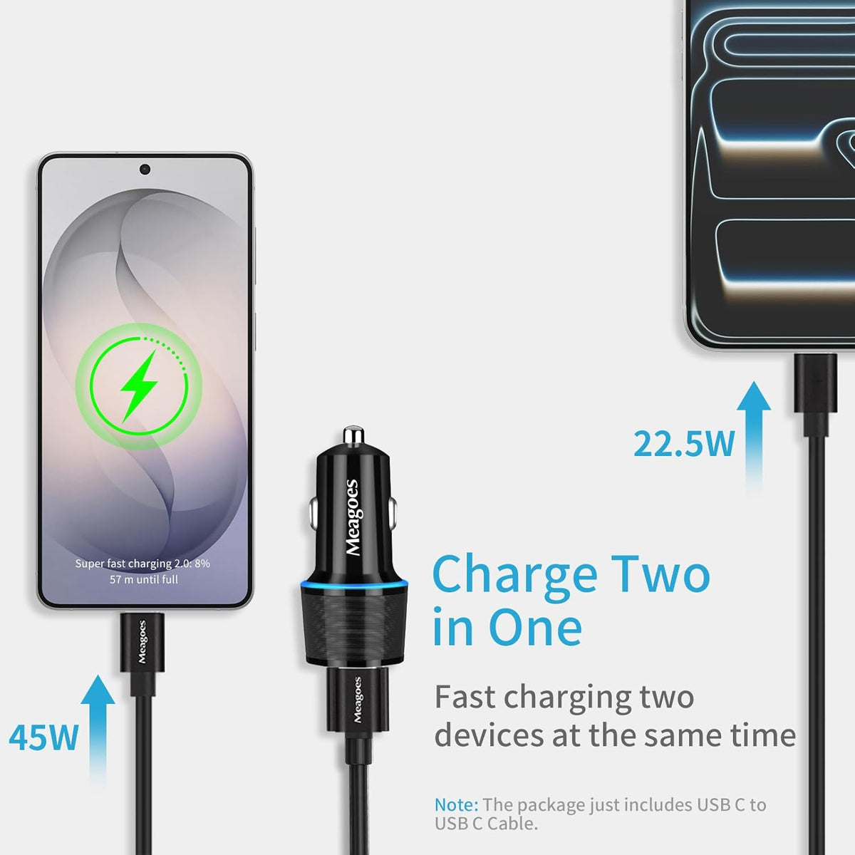 67.5W Car Charger USB C Super Fast Charging for Iphone 17/Samsung Android