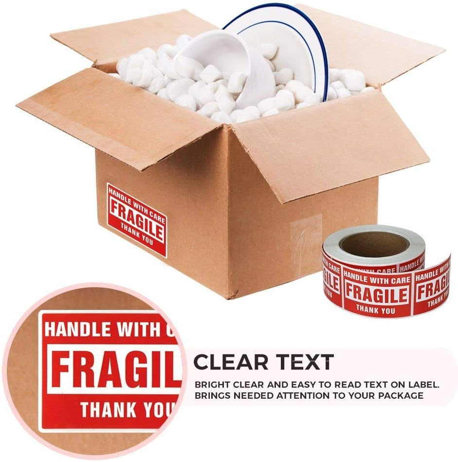 1 Roll 4 X 6 in Large Fragile Stickers for Moving and Shipping