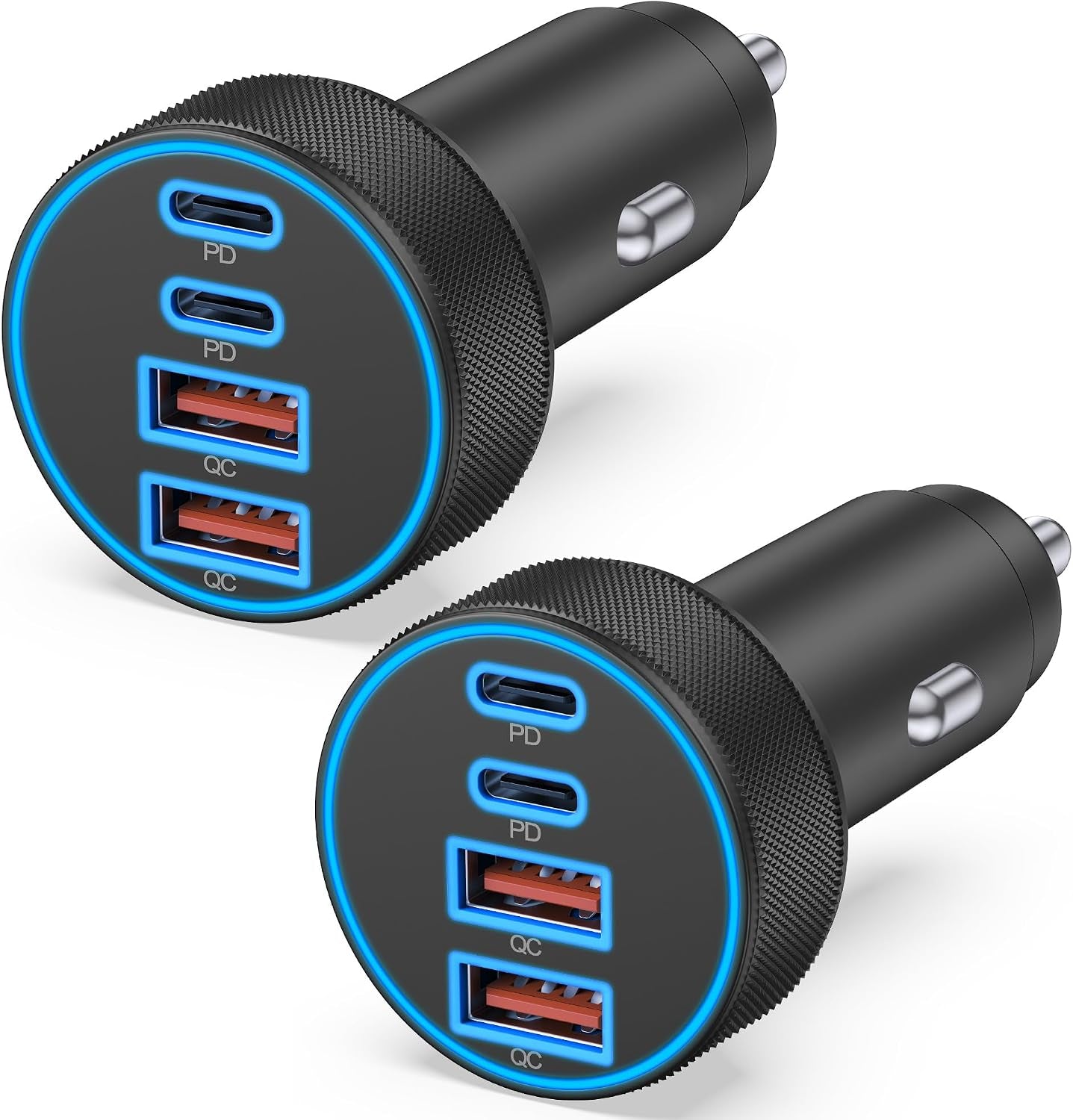 2 Pack Car Charger USB C, 4 in 1 90W Fast Charging 4-Port Car Phone Charger | Dual 45W USB C & USB A, Cargador Carro Lighter Adapter, for Iphone 17 16 15 14 13 12 Pro Max, Ipad, Galaxy, Tablet, Android