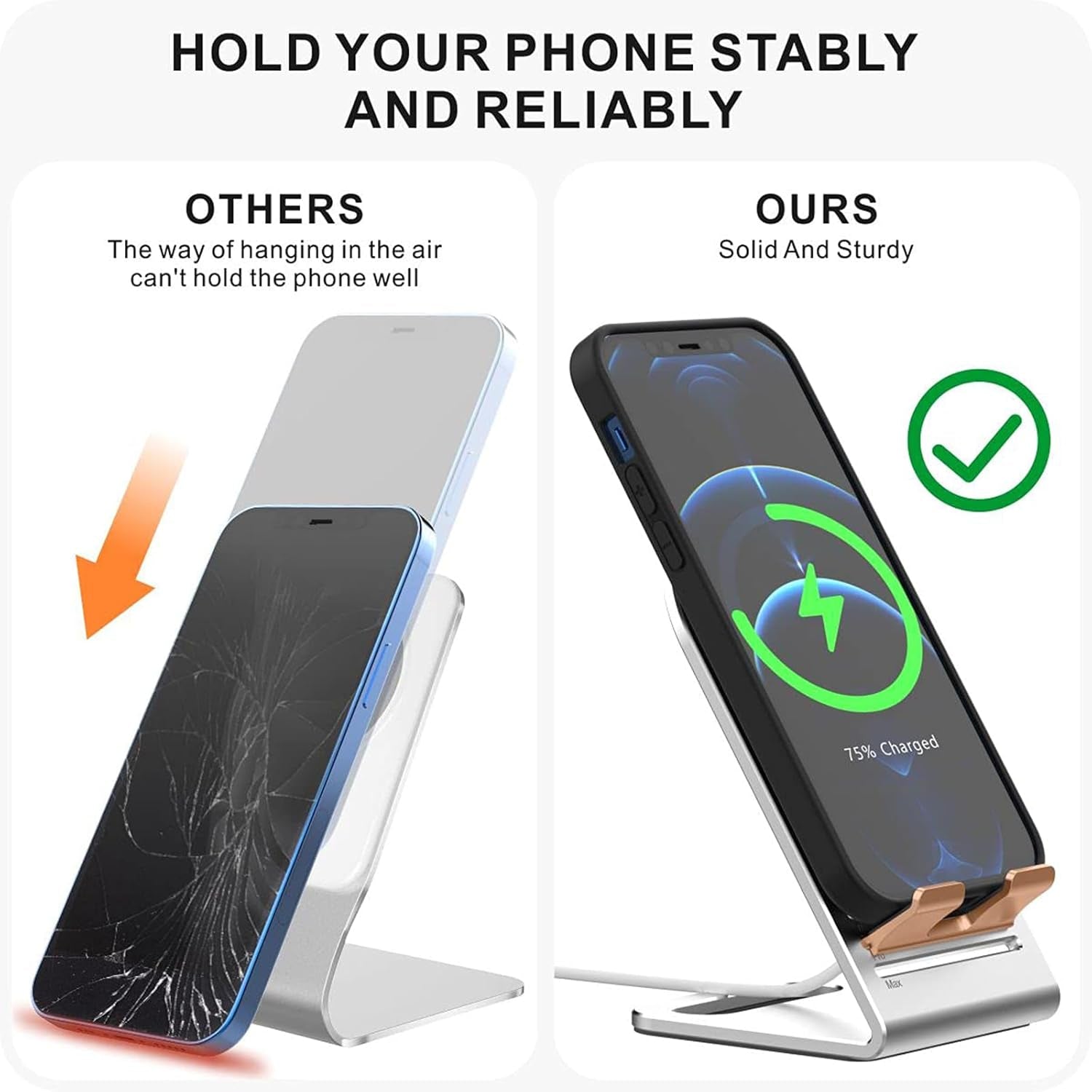for Magsafe Charger Stand, Updated Aluminum Alloy Charging Holder Perfectly Compatible with for Apple Iphone 17/16/15/14 Plus/14 Pro Max/14 Pro/14/13 Mini for 17/16/15/14/13/12 Series, Silver
