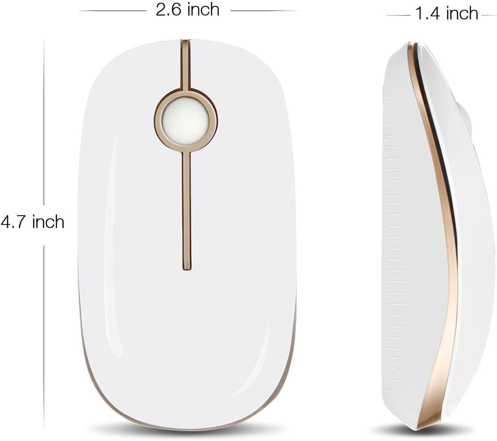 Wireless Mouse, 2.4G Slim Computer Laptop Mouse, White and Gold | Portable Mouse, Plug & Play USB Nano Receiver, Quiet Silent Optical Mice for Notebook, PC, Laptop, Computer, Windows, Mac