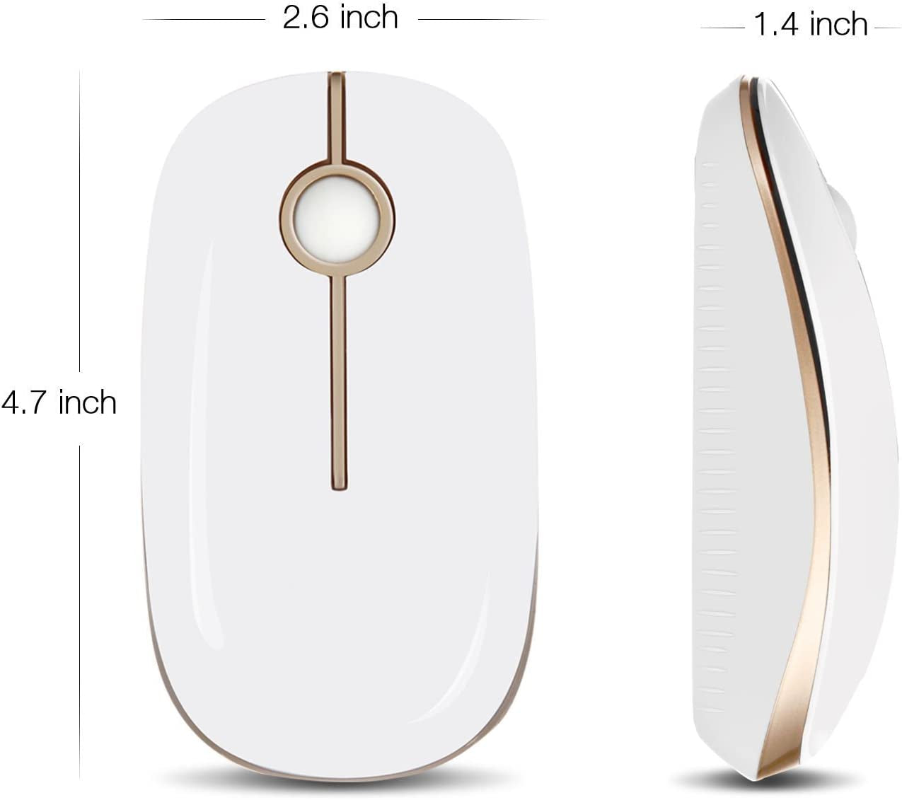 Wireless Mouse, 2.4G Slim Computer Laptop Mouse, White and Gold | Portable Mouse, Plug & Play USB Nano Receiver, Quiet Silent Optical Mice for Notebook, PC, Laptop, Computer, Windows, Mac