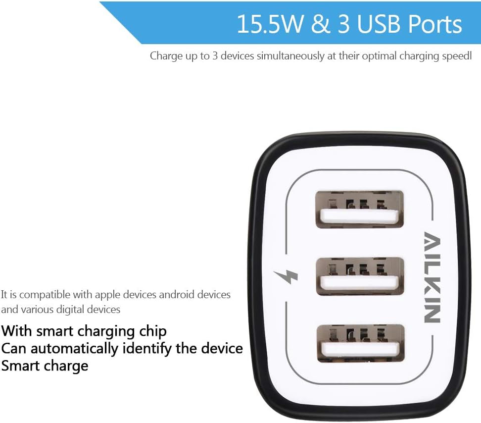 Wall Charger Plug, USB Plug Wall Outlet, 3 Multiport Charger Station Cube