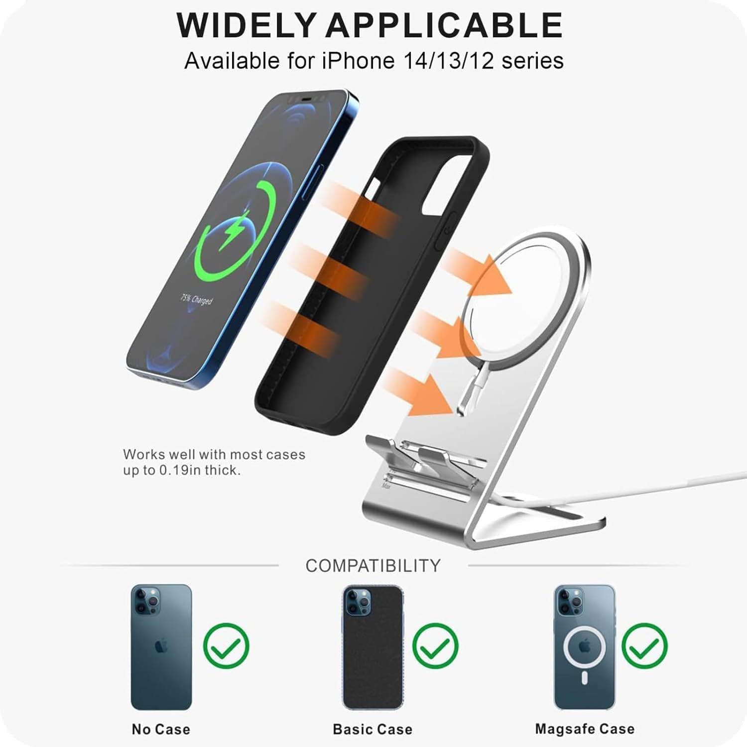 for Magsafe Charger Stand, Updated Aluminum Alloy Charging Holder Perfectly Compatible with for Apple Iphone 17/16/15/14 Plus/14 Pro Max/14 Pro/14/13 Mini for 17/16/15/14/13/12 Series, Silver