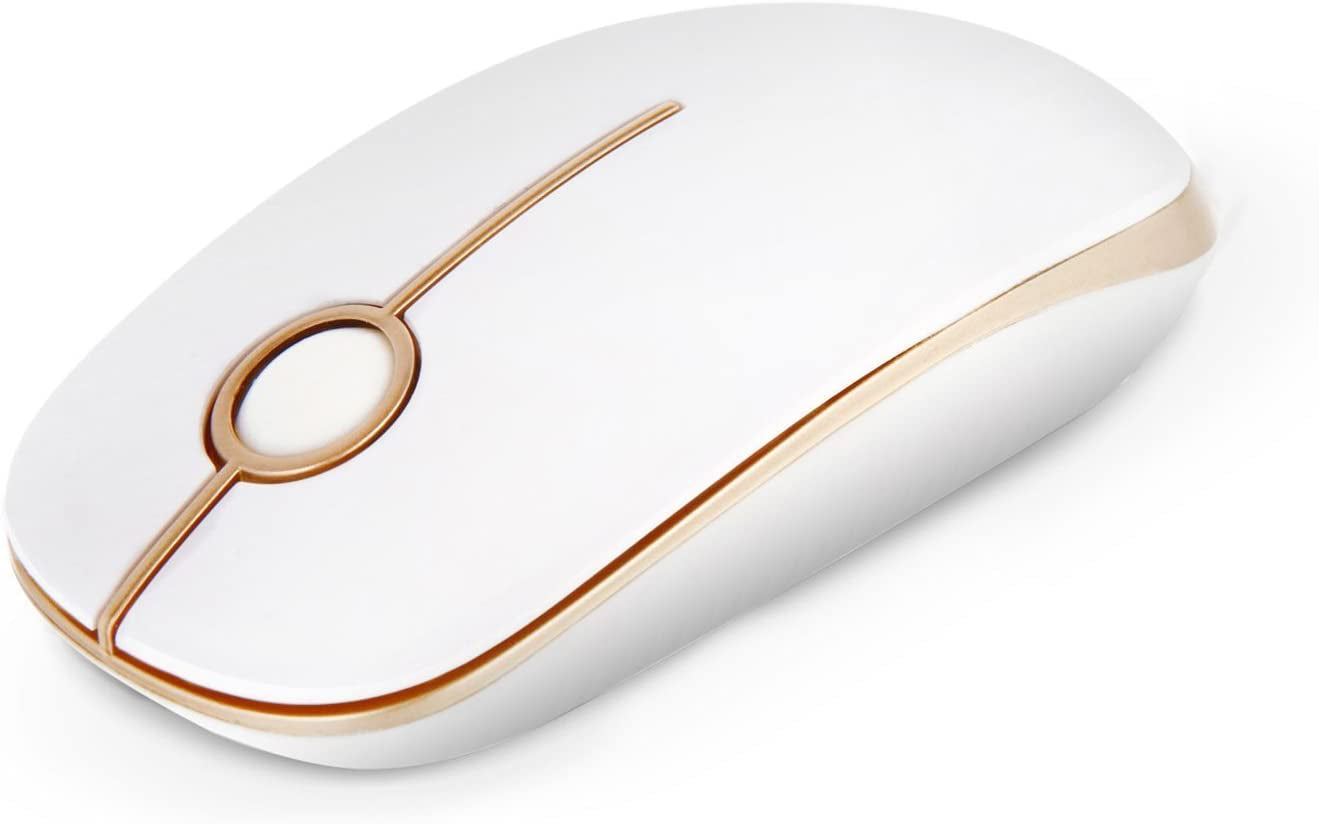 Wireless Mouse, 2.4G Slim Computer Laptop Mouse, White and Gold | Portable Mouse, Plug & Play USB Nano Receiver, Quiet Silent Optical Mice for Notebook, PC, Laptop, Computer, Windows, Mac