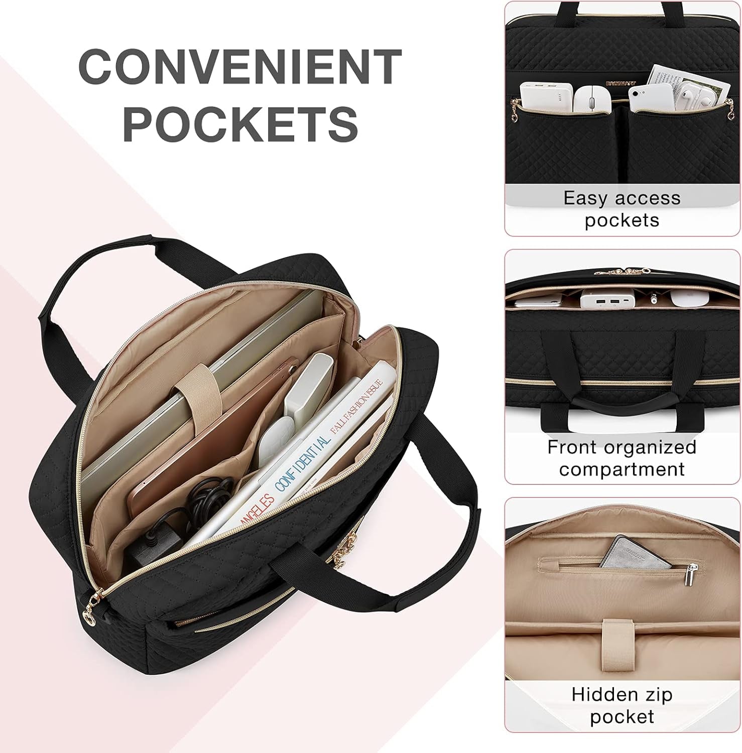 Laptop Bag, 15.6/17.3 Inch Briefcase for Women Large Laptop Case Computer Bag Office Travel Business, Black