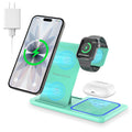 Wireless Charger, 18W 3 in 1 Wireless Charging Station for Iphone 17 16E 15 14 13 12 Pro, Fast Charger Stand for Iwatch SE 9-11 6-8 2-5, Airpods 4/3/2/Pro, Samsung Galaxy Seires (Green)