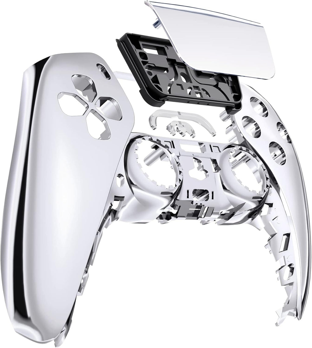 Chrome Silver Glossy Touchpad Front Top Shell Compatible with Ps5 Controller BDM-010 020 030 040 050, DIY Replacement Shell Custom Touch Pad Cover Compatible with Ps5 Controller