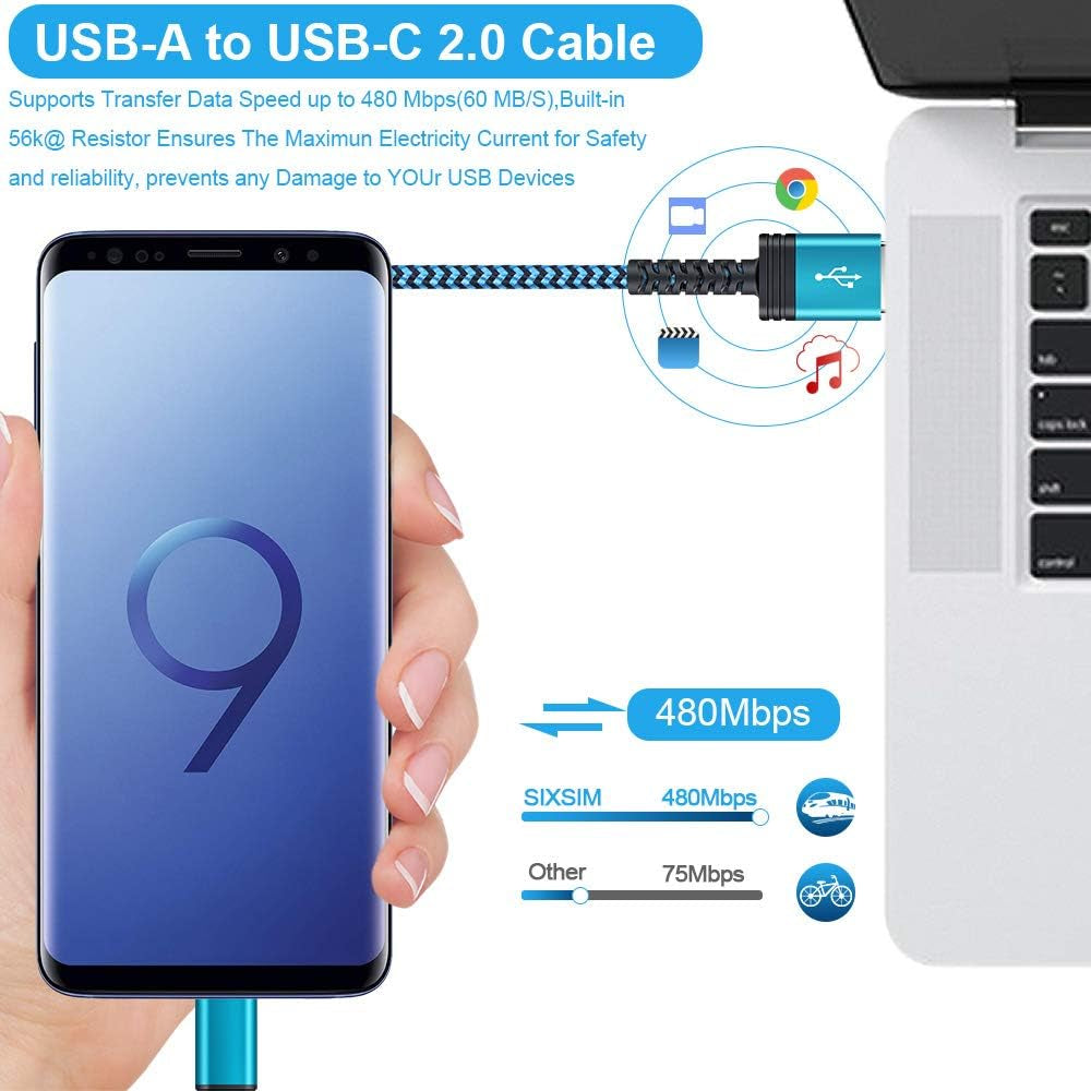 Type C Samsung Fast Charging Cable for Galaxy S26 S25 S24 Ultra A17 A16 A15 | 5Pack 6FT Braided USB C Android Auto Car Charger Cord for Samsung A56 A36 A14 5G Z Fold7 Flip7 Iphone 17E 17 16E 16 Pro Max