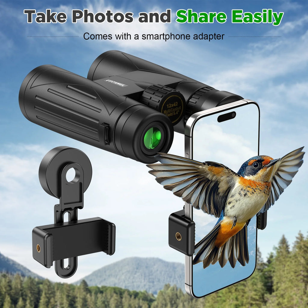 12X42 Binoculars for Adults, HD FMC BAK4 Binoculars Waterproof Binoculars Low Light Vision for Hunting Bird Watching Travel Outdoor Sports Concerts