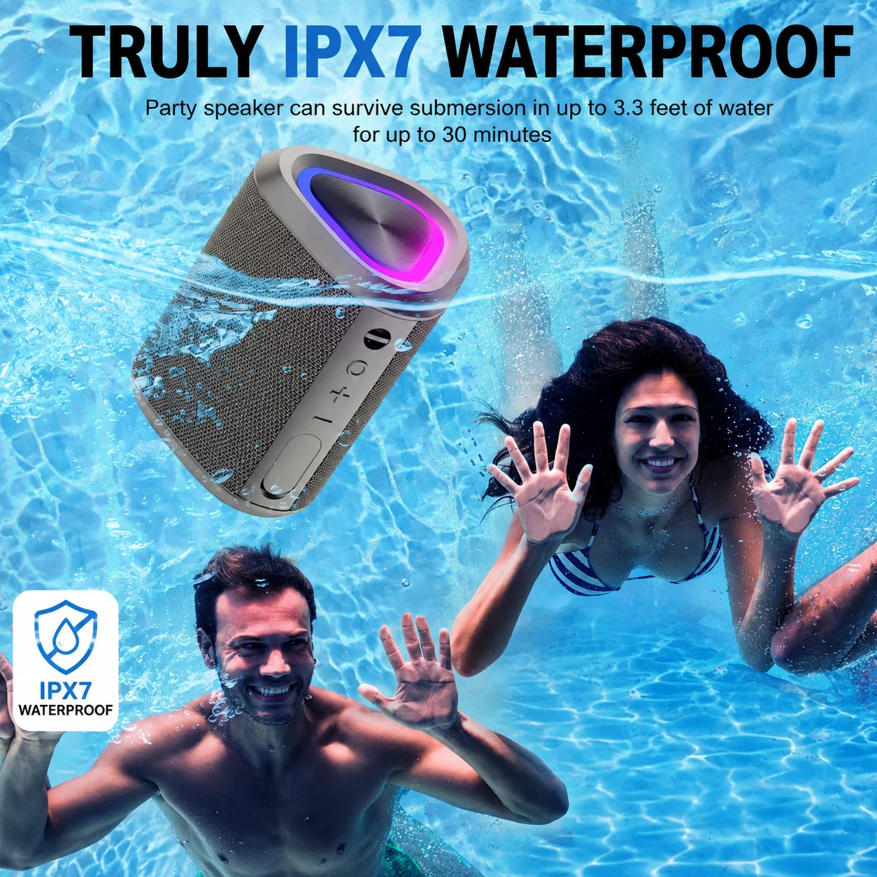 Portable Bluetooth Speaker,Ipx7 Waterproof Outdoor Speaker with 24Hr Playtime,Grey