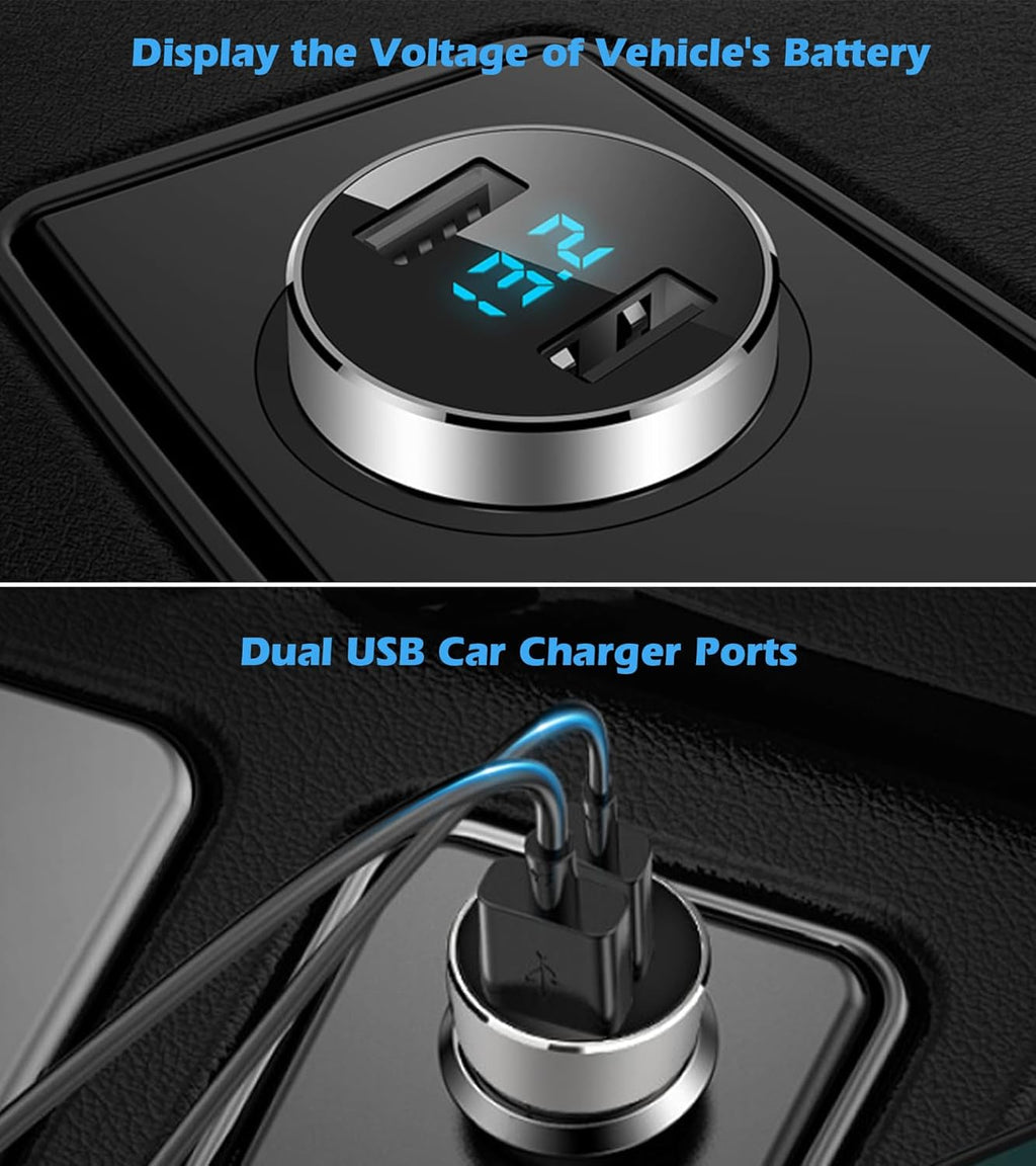 2 USB Car Charger,12V/24V Voltage Meter, Silver