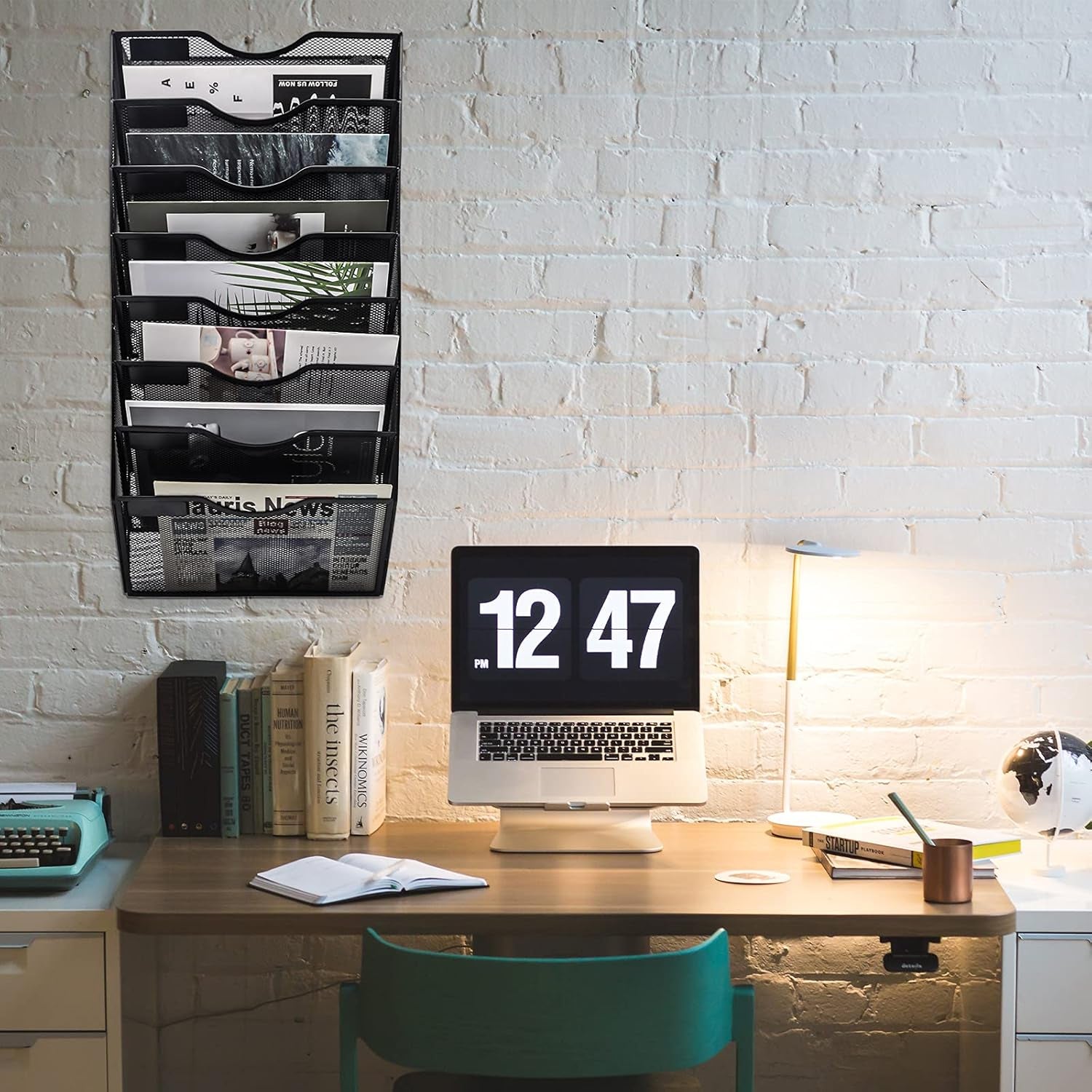 8 Pocket Mesh Hanging Wall File Organizer, Wall Mounted Mail Paper Document Folder Holder, Clipboard Storage Organization Magazine Rack with Nametag Label for Office Home School, Black