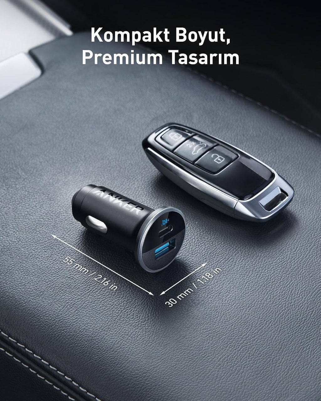 Anker 323 52.5W USB C Car Charger with 30W Poweriq 3.0 Fast Charging | Cigarette Lighter Adapter, for Iphone 17 / 16 / 15 / 14 / 13 / 12 Series, Galaxy S25 / S24, Pixel, and More