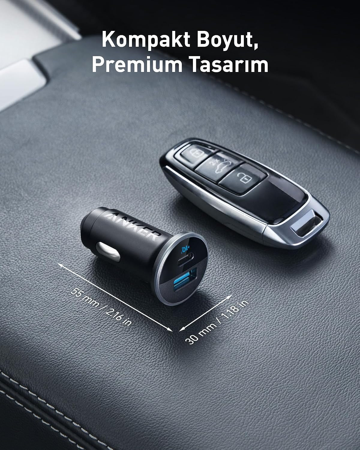 Anker 323 52.5W USB C Car Charger with 30W Poweriq 3.0 Fast Charging | Cigarette Lighter Adapter, for Iphone 17 / 16 / 15 / 14 / 13 / 12 Series, Galaxy S25 / S24, Pixel, and More