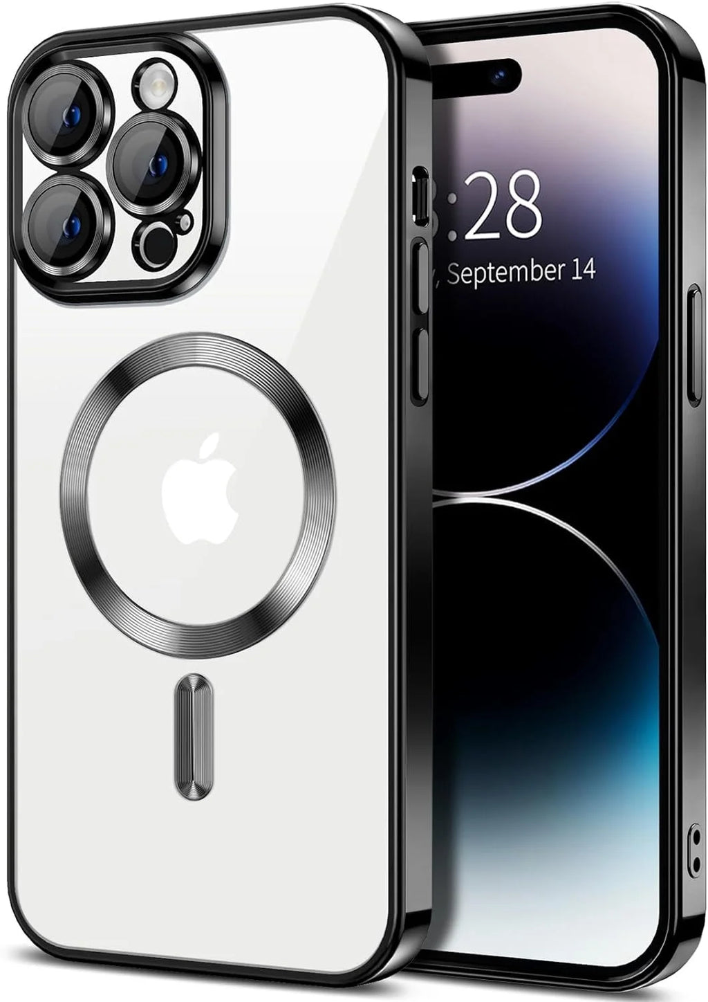 Magnetic Clear Case Compatible with Iphone 15 Pro Max, Flexible Fashion Cover, Black