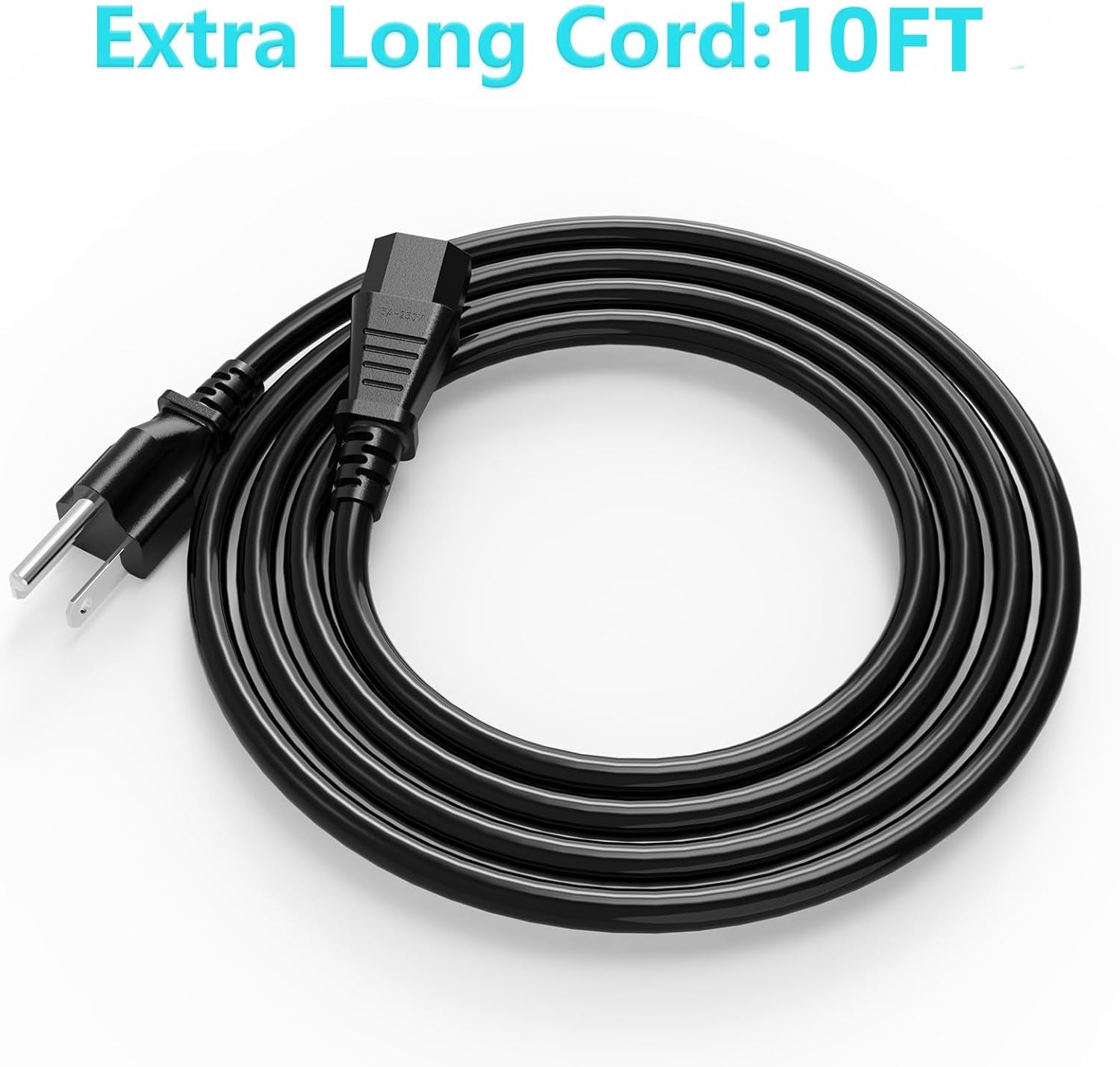 10FT 18 AWG Power Cable NEMA 5-15P to IEC320C13 Compatible with Computer | Monitor TV Replacement 3 Prong Power Cord
