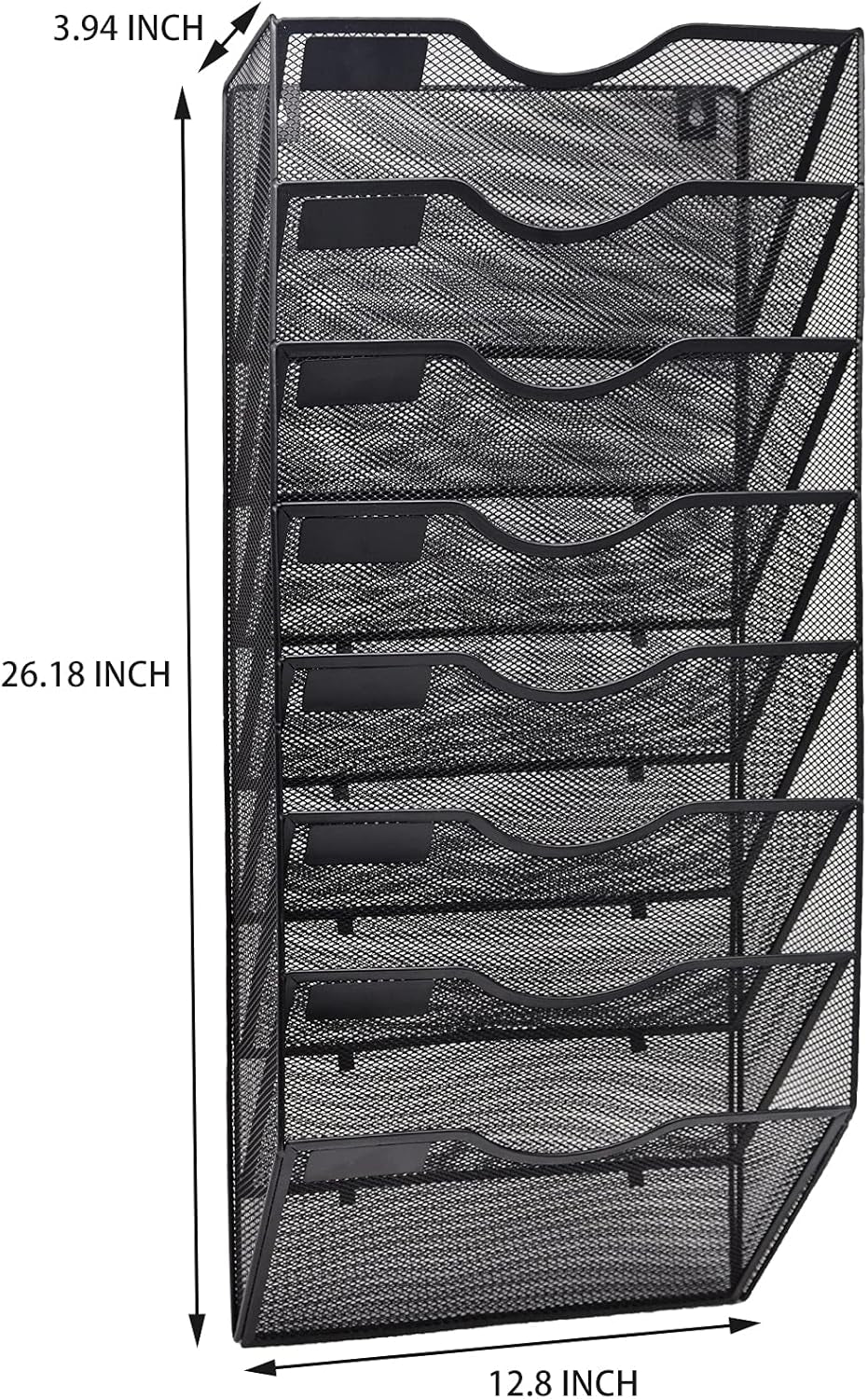 8 Pocket Mesh Hanging Wall File Organizer, Wall Mounted Mail Paper Document Folder Holder, Clipboard Storage Organization Magazine Rack with Nametag Label for Office Home School, Black