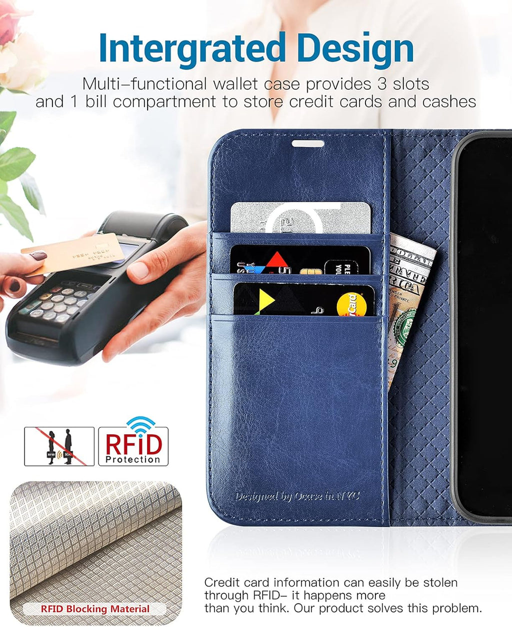 for Iphone 13 Wallet Case, Card Holder, Blue