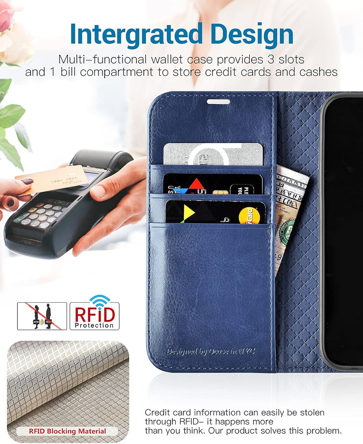 for Iphone 13 Wallet Case, Card Holder, Blue